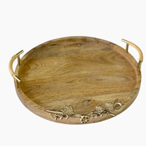 Premium Quality Mango Wood Serving <b>Tray</b> With Classic Design Gold Handle For Food <b>Snacks</b> Serving <b>Tray</b> On Wholesale Supplies - Product Image 2