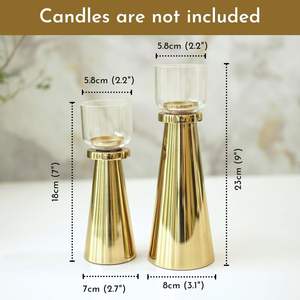 Juego de 2 Portavelas de Té Dorados Hechos a Mano, de Metal y Vidrio Premium, Centro de Mesa para Sala de Estar - Product Image 3