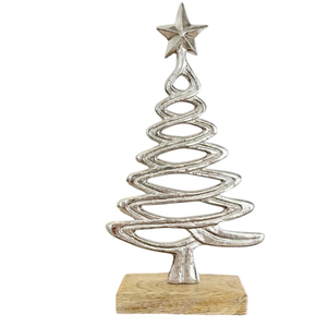 Tabletop <b>Christmas</b> <b>Tree</b> Sculpture Gold Metal <b>Christmas</b> Decor Handcrafted Aluminum Xmas <b>Tree</b> with Wooden Base for Modern Holiday - Product Image 3