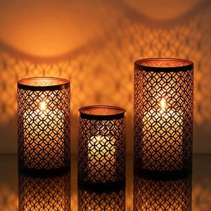 Handcrafted Metal <b>Lantern</b> <b>Candle</b> <b>Holders</b> With Gold Mandala Cutout Design Set Of 2 Home Decoration - Product Image 4