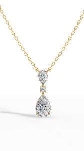 Collier à trois pierres en forme de goutte d'eau, diamant de laboratoire taille poire et taille ronde, or 14 carats, incolore, VVS, pendentif solitaire intemporel - Product Image 2