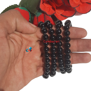 Premium Black Obsidian Healing <b>Crystal</b> Polished Engraved Love Theme Handmade Stretch <b>Bracelet</b> Factory Supplier - Product Image 6