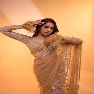 Sari VASTRA COTTAGE con Red de Mariposas y Bordado de Lentejuelas Pesadas, Blusa Bordada Delantera y Trasera con Mangas, Ropa Festiva - Product Image 2