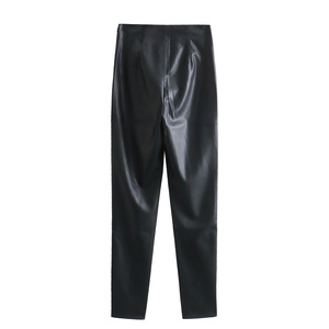 2026 New Fashion It <b>Comes</b> with a Belt Made of Flannel Leather Pants Vintage High Waist Female Trousers Leather Pants Custom Logo - Product Image 2