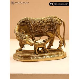 Estatua de latón de 4 pulgadas hecha a mano de madre Vaca y becerro escultura India artesanía - Product Image 2