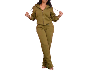 Ensemble de survêtement noir à capuche pour femmes grandes tailles, fermeture éclair intégrale, couleur unie, pantalon de survêtement décontracté, tenue d'automne - Product Image 2