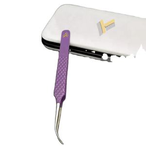 Pince à épiler professionnelle d'extension de cils en acier inoxydable japonais poignée en diamant enduit violet Logo personnalisé pince à cils pointue - Product Image 6