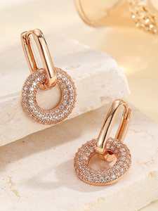 Pendientes de Oro Rosa con Colgante Circular de Moissanita, Joyería de Lujo para Mujer, Diseño con Microincrustaciones para Bodas y Fiestas - Product Image 2