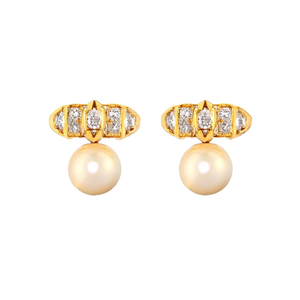 24K Gold Plated Rhodium Polish Stud Earrings with Pearl - Product Image 2