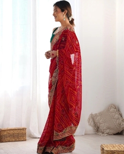 Sari Tradicional KV de Georgette con Bordado y Adornos Estilo Bollywood, para Fiestas, Reversible y Sin Arrugas - Product Image 2
