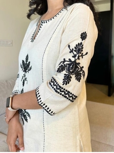 Indian Embroidered Khadi Cotton Kurta Pant - Product Image 2