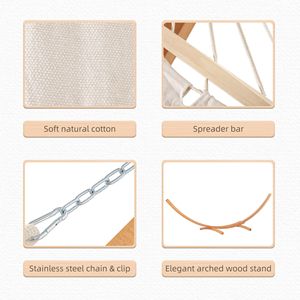 Amaca ad Arco in Legno da Esterno 47FT x 154FT con Supporto, Letto Singolo, Cinghie e Ganci in Metallo Bianco per Soggiorno o Palestra - Product Image 6