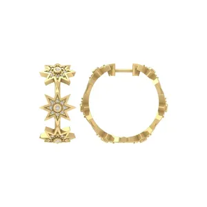 Boucles d'oreilles créoles en or jaune 14 carats avec diamants de laboratoire ronds, cadeau pour femme - Product Image 3