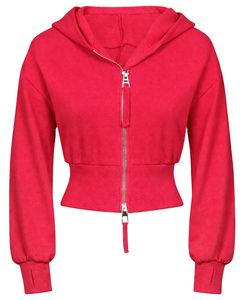 Womens Red <b>Cropped</b> <b>Zip</b> <b>Up</b> Hoodie Slim Fit Long Sleeve Casual Streetwear Cotton Fleece Sweatshirt Custom Logo ODM Factory - Product Image 1