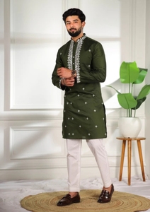 Ensemble Kurta Pyjama en Soie Pure Brodé KV pour Homme, 380g, avec Broderie Fil Métallique, Tenue Traditionnelle pour Mariage et Fêtes - Product Image 4