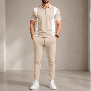 Conjunto Deportivo de Verano Personalizado para Adultos, Estilo Casual, Bloques de Color, Secado Rápido, Transpirable, Camiseta Polo con Cierre de Cremallera, Pantalones Deportivos con Paneles en Contraste - Product Image 2
