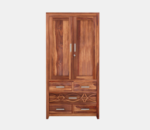Armoire moderne à 2 portes en bois, armoire de rangement pour vêtements en bois massif Sheesham, armoire multifonctionnelle en bois pour chambre à coucher - Product Image 3