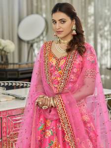 Designer Traditional Floral Summer <b>Lehenga</b> Choli Premium Digital Print Silk Ghagra Zari Border Luxury Indian Bridal <b>Guest</b> - Product Image 4