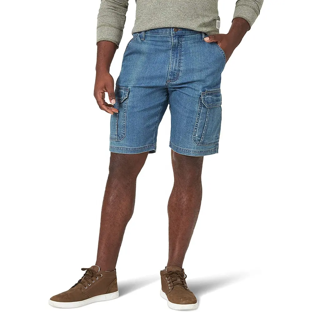 Klassieke Ontwerp Mannen Cargo Stretch Jeans Korte Streetwear Zomer Zes Zakken Cargo Denim Shorts
