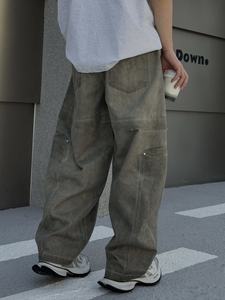 Men's <b>Light</b> Gray Elastic Waist Cargo Pants Multiple Pockets Breathable Canvas <b>Trousers</b> Casual Autumn Wear Drawstring Closure - Product Image 5