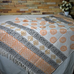 Manta Decorativa Grande con Estampado Floral, 100% Algodón Ecológico, Hecha a Mano en India, con Estampado a Bloque, para Sofá, para Todas las Estaciones, Orgánica - Product Image 4
