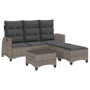 Set Divano da Giardino in Rattan PE Grigio con Braccioli Regolabili Grandi, Arredamento da Esterno - Product Image 2