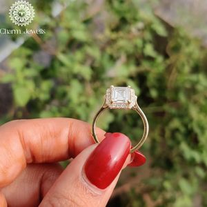 Charm Jewells Cushion Cut Moissanite IGI Certified Engagement <b>Ring</b> 18K Gold Filled Prong Setting Women's Classic Wedding Band 3 - Product Image 4