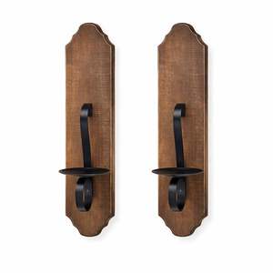 Ensemble de appliques murales rustiques en bois et métal, design panneau vintage, support en fer robuste, éclat chaleureux, décoration de maison de style ferme - Product Image 3