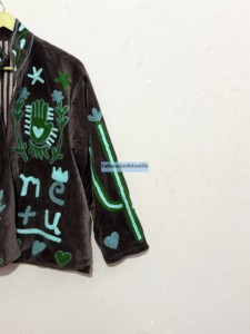 <b>Velvet</b> Embroidered Mandarin Collar Jacket <b>Women</b> Full Sleeve Lantern Sleeve Autumn <b>Coat</b> Hand Embroidery Pattern Boxy Fit - Product Image 4