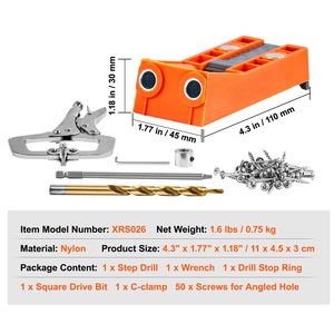 56 Pcs Mini Pocket Hole Jig System 9\" C-Clamp <b>Step</b> Drill Wrench Square Drive Bit Drill Stop <b>Kitchen</b> Cabinet Parts Accessories - Product Image 5