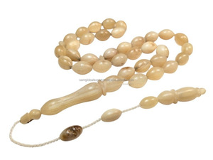 Chapelet islamique de 33 perles, Misbah turque du Golfe, Tasbih de prière, fait à la main, toucher réel, corne de buffle d'eau sculptée, couleur blanche - Product Image 5