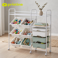Chariot de rangement roulant multicouche avec 6 bacs en plastique, organisateur à cadre métallique pour la maison et le bureau, design minimaliste