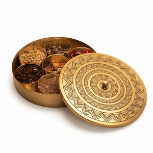 Handcrafted Indian Brass Masala Box Multiple <b>Inserts</b> | Elegant Spice Storage Dabba for Home Use Restaurants and Export Markets - Product Image 1