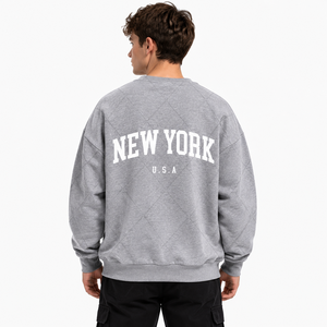 Sweat-shirt gris oversize à col rond pour homme, imprimé New York U.S.A, pull décontracté en coton tricoté pour l'automne, manches régulières, anti-boulochage - Product Image 3