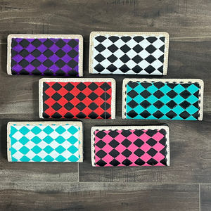 กระเป๋าสตางค์หนังแท้ลายตารางหมากรุก งานแฮนด์เมด ขายส่งแบบใหม่ ป้องกัน RFID ทรงยาว แฟชั่นสไตล์ตะวันตก ใช้ได้ทั้งชายและหญิง ใส่บัตรได้ พร้อมสายคล้องมือ - Product Image 4