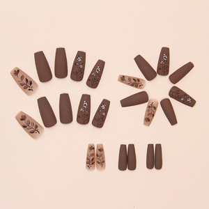 Ongles artificiels pleine couverture forme cercueil, pré-dessinés sur mesure, carrés moyens, dégradé marron, en ABS certifié MSDS avec colle - Product Image 4