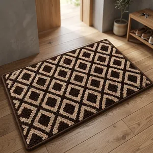 Paillasson géométrique moderne en marron et beige avec motif en chevron pour les entrées de maison, les salons et les couloirs - Product Image 2