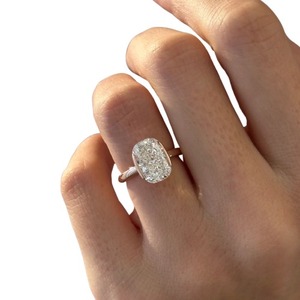 Luxury 4 Carat Elongated <b>Cushion</b> Cut Lab Grown Diamond Half Bezel Solitaire Engagement <b>Ring</b> - Product Image 1