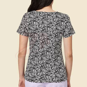 T-shirt imprimé pour femme, manches courtes, col rond, décontracté, motif graphique, coupe classique, 100 % coton tricoté, respirant, haut pour le printemps et l'été - Product Image 2