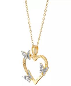 Collier avec pendentif cœur ouvert en forme de papillon en diamant (1/10 ct.) t.w.) en argent sterling plaqué or 14 carats, 16 pouces + 2 pouces d'extension |   Macy's - Product Image 3