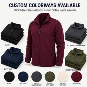 Embroidered Men Polar <b>Fleece</b> Jacket Polyester Cotton Canvas 240 Grams Stand Collar <b>Zipper</b> Knitted Breathable Custom Logo - Product Image 6