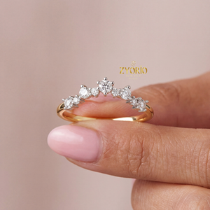 Women's <b>Dainty</b> Silver Plated Curved Lab Grown Diamond Prong Setting Crown Wedding Band Stackable Chevron Trendy Engagement <b>Ring</b> - Product Image 1