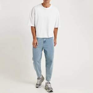 Camiseta de lujo personalizada 100% algodón con hombros caídos, estampado en relieve, cuello simulado oversize, camiseta de peso pesado para hombre - Product Image 4