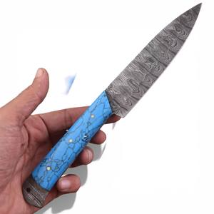 Couteaux à steak professionnels en acier Damas faits à la main, ambidextres, manche en pierre turquoise, lame ultra-affûtée de 4,5 pouces – Idéal pour la cuisine quotidienne et le barbecue - Product Image 5
