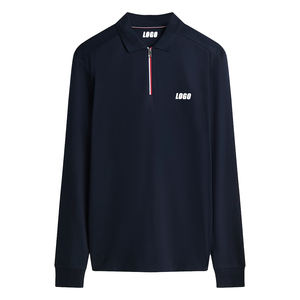 Polo de punto entrelazado con cremallera y logotipo bordado personalizado de primera calidad, corte regular, para hombre, transpirable, de algodón, informal. - Product Image 6