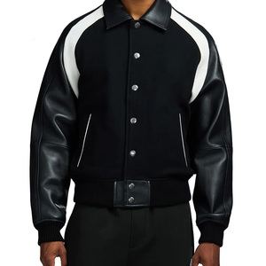 Chaqueta Varsity 100% Cuero Vacuno Genuino para Hombre, Bordado Frontal, Color Negro Oscuro y Gris, Temporada de Invierno, Transpirable y Ecológica - Product Image 4