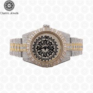 Montre de luxe pour homme Charm_Jewels, boîtier en acier inoxydable 40 mm, incrustée de diamants, mouvement mécanique analogique, date automatique, fermoir papillon - Product Image 1