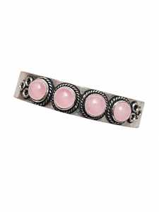 Bracelet ouvert unisexe en laiton plaqué or/argent fait main, style vintage tribal, motif Rosy Crest Rose Quartz, cadeau de bijoux - Product Image 1