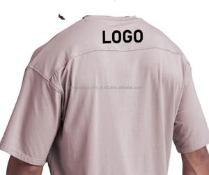 Camisetas de hombre con logotipo personalizado, camisetas de algodón de peso pesado de alta calidad de color sólido para gimnasio, camisetas personalizadas de cuello redondo de moda de gran tamaño - Product Image 6