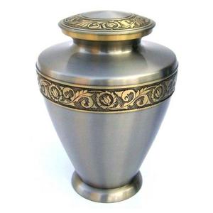 Urnas funerarias de latón de alta calidad para adultos con banda grabada, acabado en mármol dorado y marrón, urnas metálicas para cenizas humanas. - Product Image 3